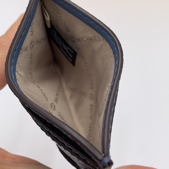 MICHAEL KORS Reed Large Snakeskin Python Patter Card Holder Case Denim NWT - Picture 5 of 8